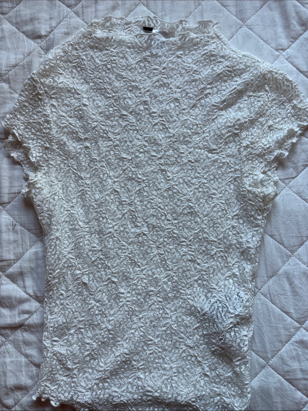 H&M White Lace Short-Sleeve Blouse